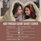Pizuna Pure 100% Cotton Queen Duvet Cover Set, Luxurious 400 Thread Count Long Staple Cotton Sateen Weave with Button Closure (Combed Beige Cotton Duvet Cover Queen)