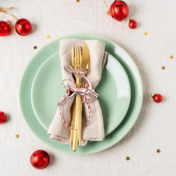 ZeeDix Set of 6 Rose Gold Elk Chic Napkin Rings for Christmas Dinning Table Setting-Wedding Receptions, Christmas, Thanksgiving and Home Kitchen for Casual or Formal