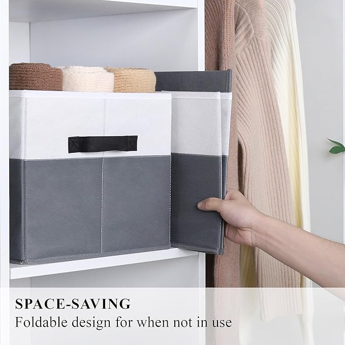 WUIKE Fabric Storage Bins, Extra Large Baskets for Organizing, Storage Bins for Shelves with Handles, Closet Organizer for Clothes, Gray & White, Extra Large, 3-Pack