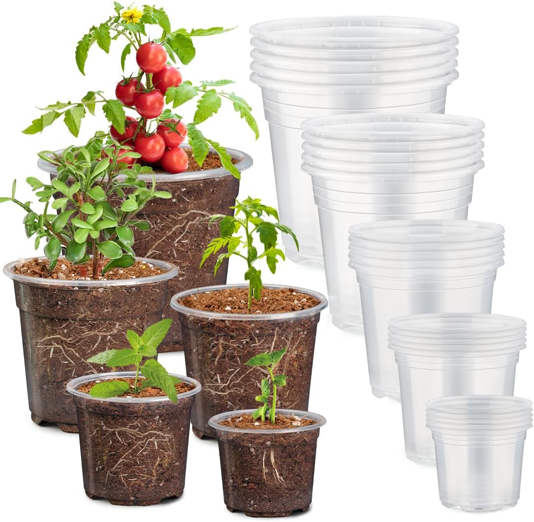 30 Pack 7/6/5/4/3 Inch Clear Nursery Pots for Plants, Flexible Plastic Plant Pots with Drainage Holes, Transparent Seed Starter Pots Variety Pack for Succulents, Seedlings, Flowers, Vegetable