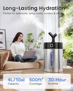Feekaa Stainless Steel Humidifier Easy Clean, 1Gal/4L Cool Mist Humidifiers for Bedroom, Dishwasher Safe Humidifier Large Room, Humidifiers for Bedroom Baby Nursery Living Room Office, Black