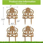 Sungmor Decorative Cast Iron Garden Edging, 4 Pack Full Rusted Victorian Garden Edging Landscape Border, Vintage Metal Yard Stake Low Picket Fence, 11.8" Tall Outdoor Flower Bed Lawn Fence Panels