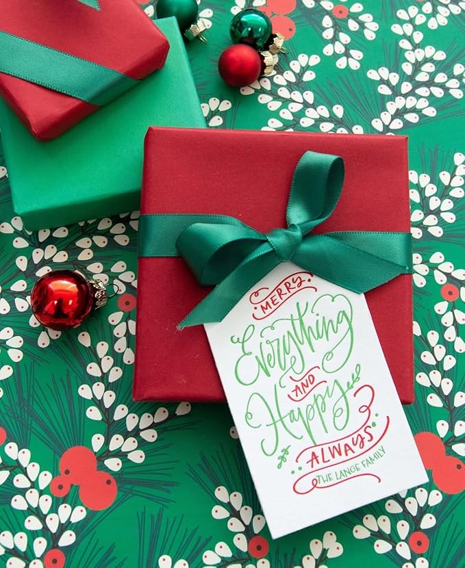 Personalized Gift Tags, Thank You Tags for Wedding Birthday Business Party Favors, Custom Hang Tags with Your Text and String, 2 X 3.75 Inch (Wreath Pattern 2)