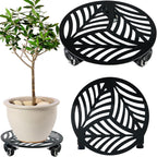 1 Pack 12 inches Large Metal Plant Caddy with 3 PU Metal Wheels Rolling Plant Stand with Casters Indoor Outdoor Wheeled Planter Roller Base Pot Movers Plant Dolly Coaster Trolley Black