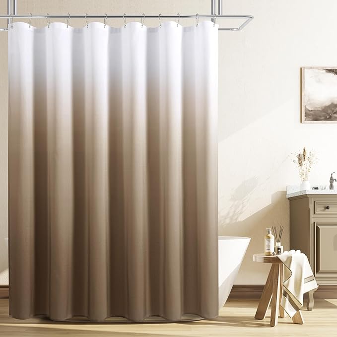 Naturoom Brown Shower Curtain, Light Brown Bath Curtains for Bathroom, Ombre Linen Textured Shower Drape - Hotel Style, Tones Cloth Bath Curtain Set with 12 Hooks, 72" x 72"
