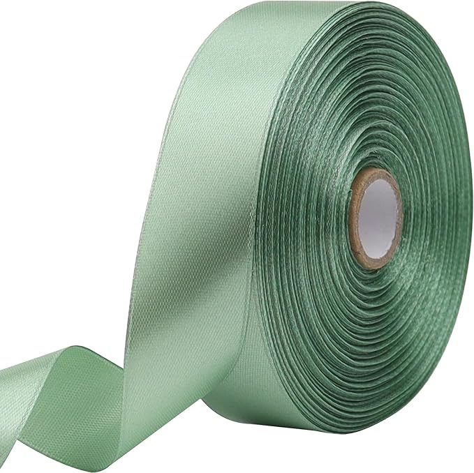 Sage Green Solid Satin Ribbon 1 Inch 50 Yards Solid Polyester Fabric Ribbon for Gift Wrapping Wedding Christmas Baby Shower Birthday Party Decoration Handmade Immortal Flower Craft