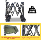 TMZ Collapsible Wagon 445L Extra Large Outdoor Utility Cart, Heavy Duty Carts Foldable with All-Terrain Big Wheels, Canopy and Brakes, Utility Beach Wagon for Outdoor Garden (Green)