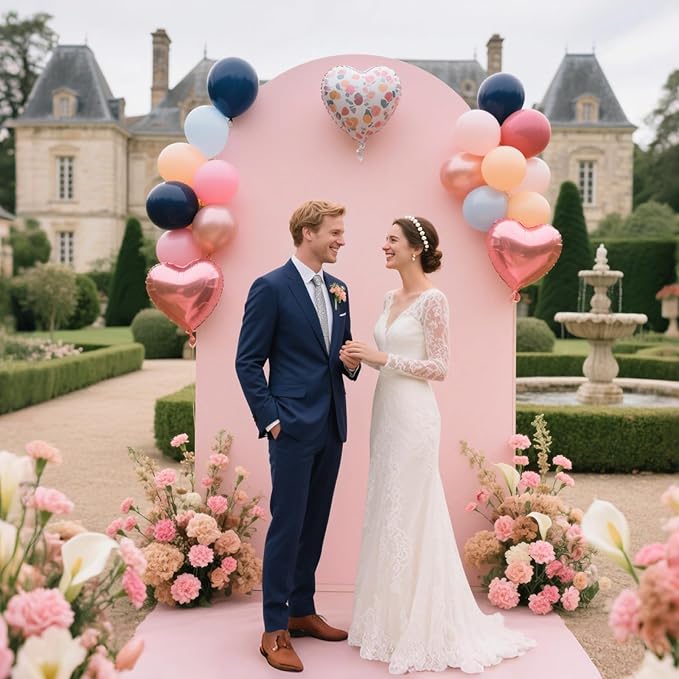 Ledido Wedding Arch Backdrop Cover 7.2FT Arch Covers Fitted Stretchy Spandex Round Top Stand Backdrop Cover for Wedding Banquet Ceremony Birthday Party Baby Shower Event Decoration,Pink