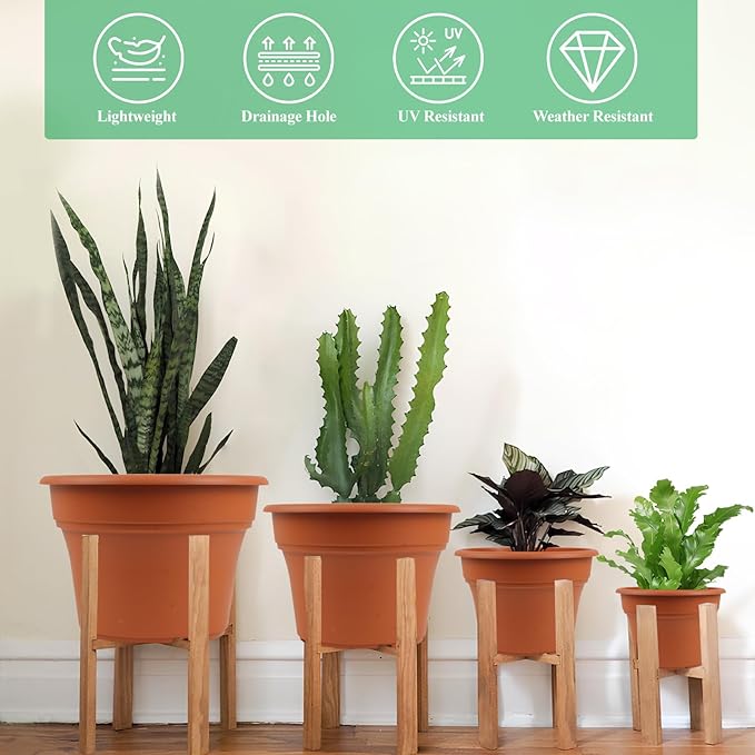 6 Inch Plastic-Flower Pot-for-Indoor Plants, 6 Pack Outdoor Plant Pots with Drainage Holes & Saucers, Resin Garden Pots Planters