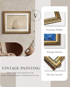 VIYYIEA Gold Framed Wall Art Canvas Print Home Decor for Living Room White Sailboat Seascape Watercolor Vintage Beach Painting on Canvas - Coastal Wall Art Prints for Bedroom Office Bathroom 13x16in