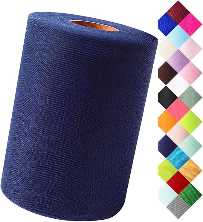 Navy Blue Tulle Fabric Roll 6 Inch X 300 FT (100 Yards) Matte Tulle Ribbon Netting Mesh Spool for DIY Tutu Skirt Wedding Bow Gift Wrapping Baby Shower Christmas Party Halloween Decorations