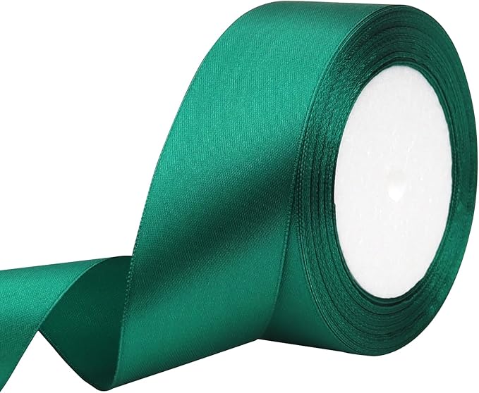 Dark Green Solid Satin Ribbon 1-1/2 Inch 25 Yards Solid Polyester Fabric Ribbon for Gift Wrapping Wedding Christmas Baby Shower Birthday Party Decoration Handmade Immortal Flower Craft