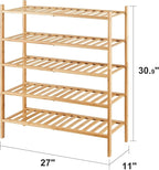 5-Tier Bamboo Shoe Rack for Entryway, Stackable | Foldable | Natural, Shoe Organizer for Hallway Closet, Standing Shoe Racks for Indoor Outdoor