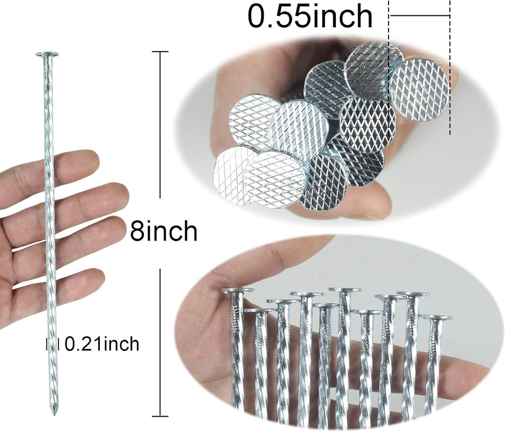 8 Inch Galvanized Spiral Landscape Spikes, Solid Metal Garden Stakes Edging Anchoring for Paver Edging, Weed Barrier, Artificial Turf, Garden Plants, Silver Bright Spikes (100)