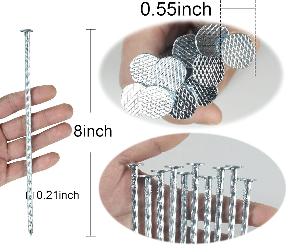 8 Inch Galvanized Spiral Landscape Spikes, Solid Metal Garden Stakes Edging Anchoring for Paver Edging, Weed Barrier, Artificial Turf, Garden Plants, Silver Bright Spikes (50)