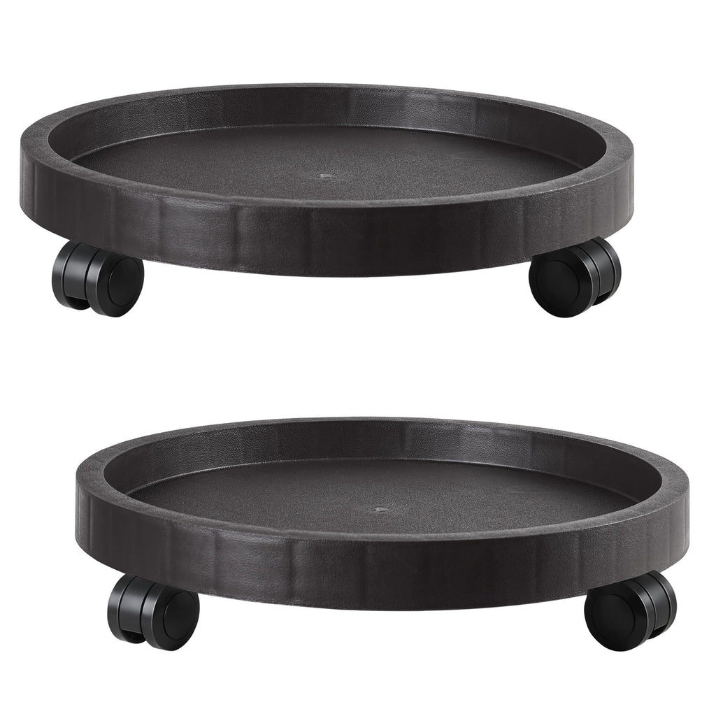 2 Pack of 14.2 Inch Planter Caddies Rolling Saucer Caddy with Wheels, Heavy Duty Wheeled Stand for Potted Plant, Round Coaster Roller Base Tray with Casters, Flower Pot Dolly Holder for Indoor Outdoor