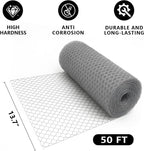 Chicken Wire, 13.7 in x 50 ft Garden Fence, Wire Mesh, Chicken Wires Fencing, Mesh Hexagonal Galvanized Metal Poultry Netting for Chicken Coop Rabbit Dogs Barrier (13.7 in x 50 ft)