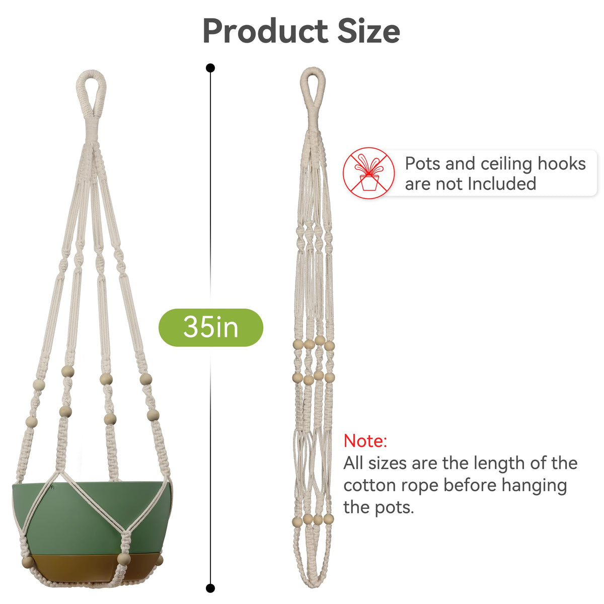 USLAI Macrame Plant Hanger, Fits 4 to 15 Inch Pots, 35 Inch, Ivory, 1 Pack