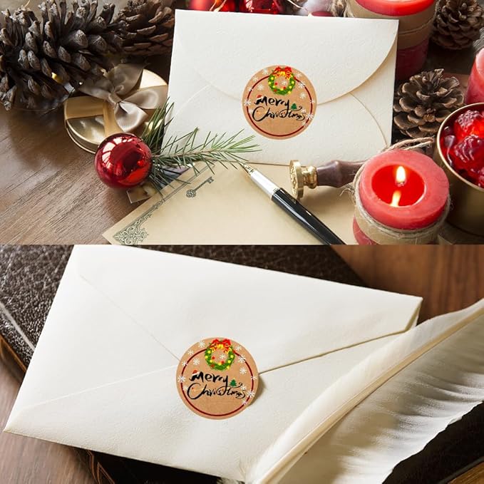 100-1000pcs Custom Stickers Merry Christmas Stickers Personalized Labels Adhesive Xmas Decorative Envelope Seals Stickers for Cards Gift Boxes(Round-7)