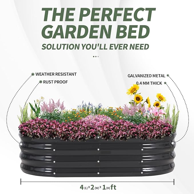 1MORE Galvanized Raised Garden Bed- Planter Garden Boxes Outdoor, Raised Beds for Gardening, 4x2x1ft Metal Garden Bed Kit for Vegetables Flower, Planter Raised Beds with Tools.Gray-2pack