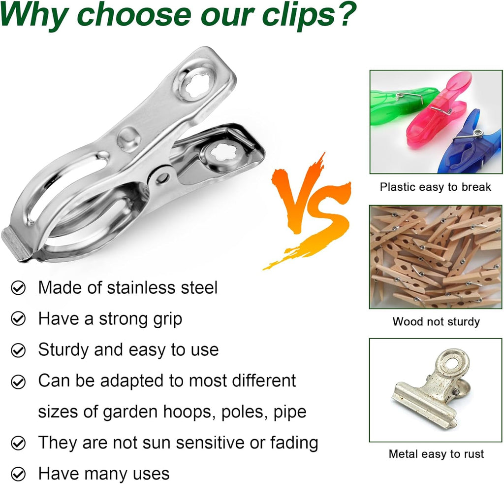 20 Pcs 2.3inch Pvc Clamps, Gardening Clips for Netting, Greenhouse Clamps Made of Stainless Steel, Have a Strong Grip of Greenhouse Clips, For 1/2'', 3/4'', 1'' Garden Hoops