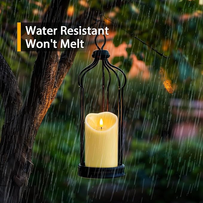 Amagic 4” x 6” Waterproof Outdoor Flameless Candles with Remote, LED Candles Battery Operated with Timer, Flickering Fake Pillar Candle for Patio Yard Porch Decor, Dark Ivory, Set of 2