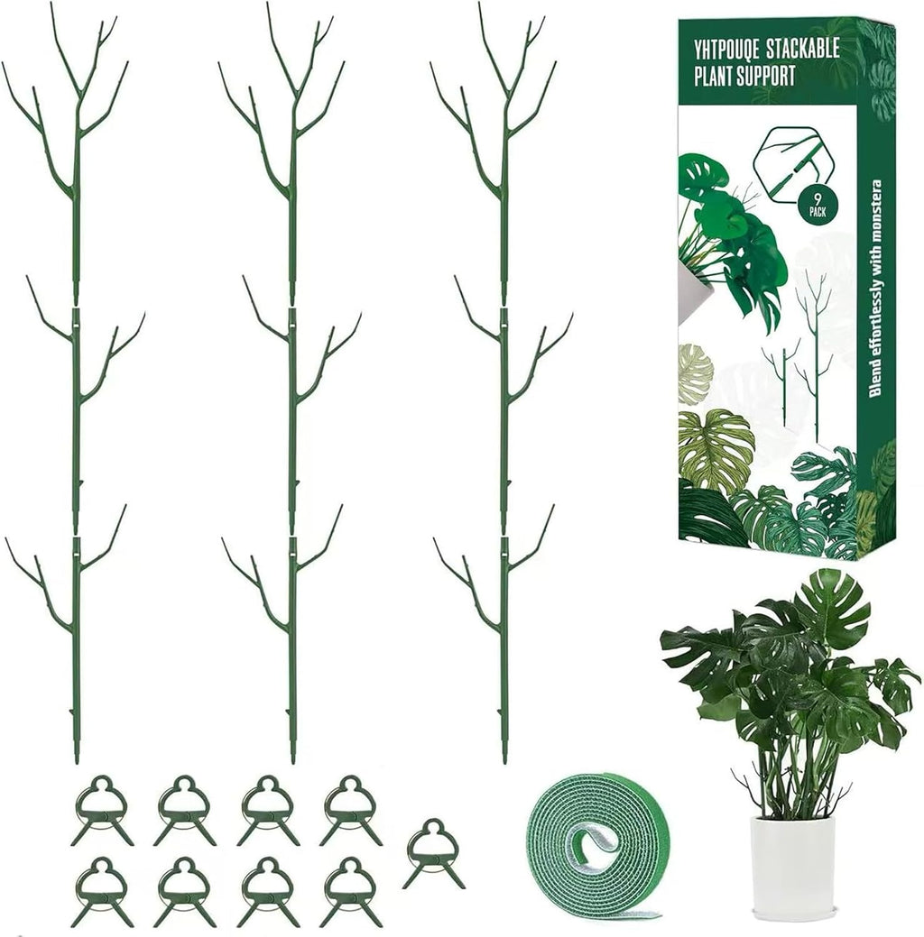 9 Pack Green Plant Support Stakes Plant Stakes for Indoor and Outdoor Plants. 39.37inch Plant Sticks with Extension Poles, Plant Clips,Plant Ties for Potted Monstera Plants, Climbing Plants