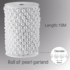 Craft String Pearls 10MM Pearl Bead, 33 Feet White Faux Pearl Garland Spool Roll Strand Wedding Party Decoration, Christmas Tree Decorations