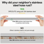 SPECILITE 100ft 304 Stainless Steel Garden Hose Metal, Heavy Duty Water Pipe with Nozzles for Yard, Outdoor - Flexible, Never Kink & Tangle, Puncture Resistant (Sliver)