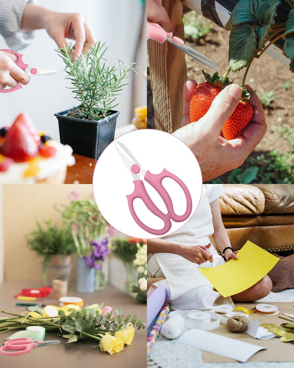 Pink Flower Scissors, Thickened Stainless Steel Floral Pruning Snips – Sharp Garden Clippers for Fresh Flowers, Flower Arrangement Supplies, DIY Floral Cutting Scissor (4 PCS Pink)