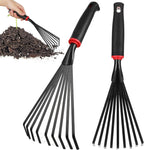 VANZACK 2pcs Gardening Hand Rakes Metal Ash Rakes Hand Tiller Mini Garden Cultivator Tools Portable Rake with Handle and 9 Tines for Yard Lawn Shrub Flower Beds