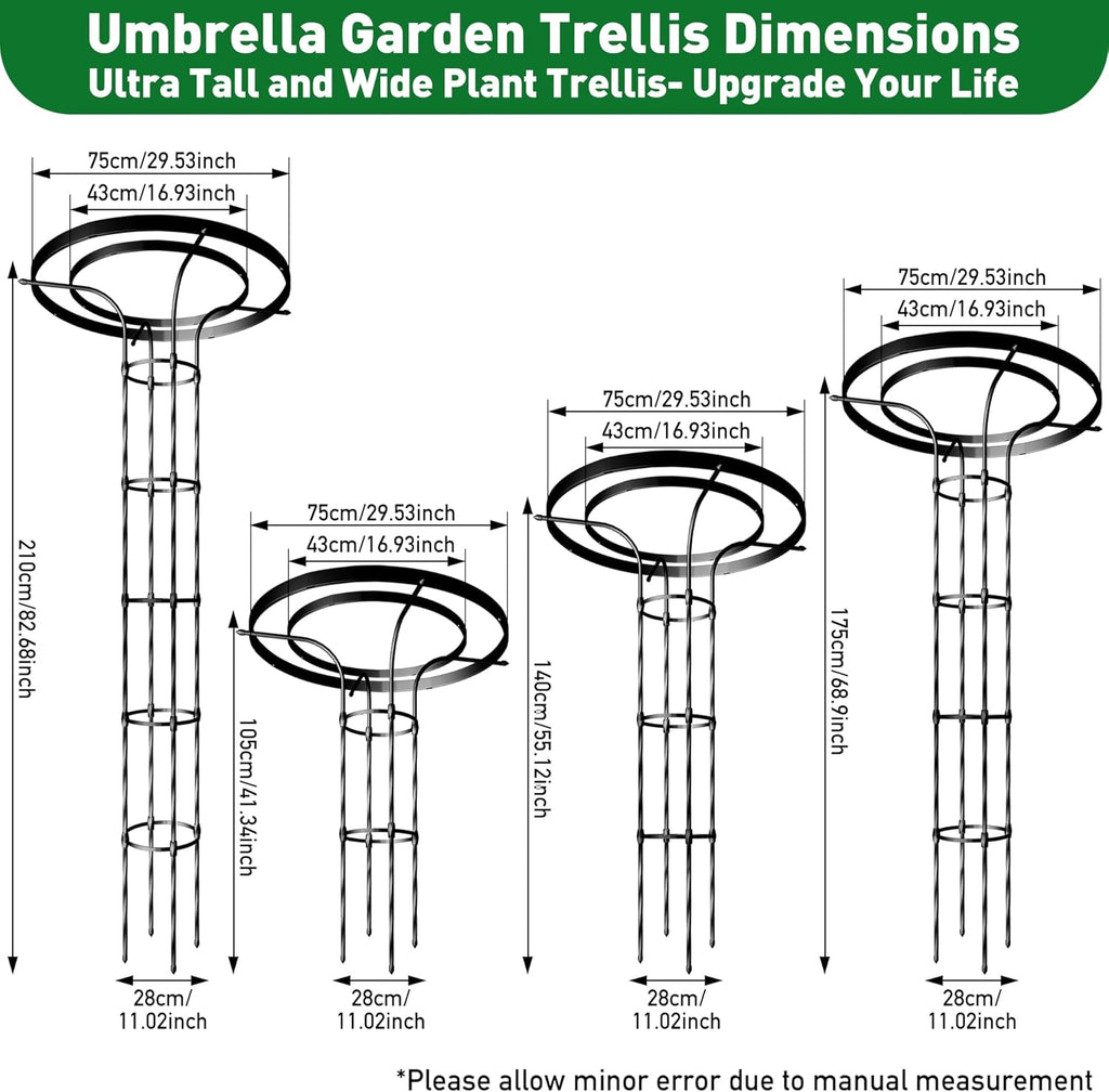 Mushroom Top Trellis for Climbing Plants Outdoor, 5.74FT Decorative Obelisk Plant Support with Rustproof PE-Coated Metal Poles, Rose Trellis for Clematis Ivy, Black