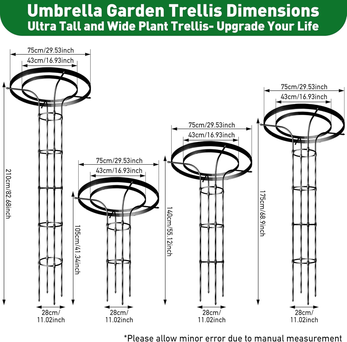 Mushroom Top Trellis for Climbing Plants Outdoor, 5.74FT Decorative Obelisk Plant Support with Rustproof PE-Coated Metal Poles, Rose Trellis for Clematis Ivy, Black