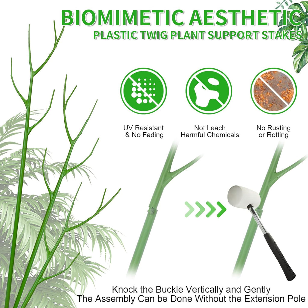 4 Pack 39.37" Detachable Twig Plant Support Stakes Set, Blends in to Plant, Branch Plant Sticks with Orchid Clips Twist Plant Ties, Twig Trellis for Indoor Outdoor Plants Potted Plants Flower