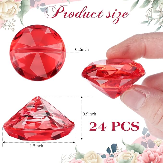 Boao 24 Pack Diamond Place Card Holders Acrylic Table Number Holder Card Stands Crystal Diamond Party Decorations Favor for Weddings Home Table(Red)