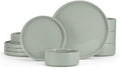 E-far Stoneware Dinnerware Sets, 12-Piece Plates and Bowls Dish Set for 4, Kitchen Modern Dinning Ware, Chip and Scratch Resistant, Microwave & Dishwasher Safe, Speckled Green