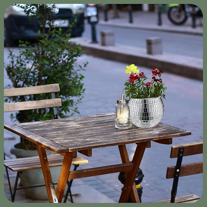 6 Pcs Disco Vase, Silver Mirror Ball Disco Ball Planter 5" X 6" Glass Silver Candle Holder White Vases for Centerpieces Table Decorations Party Wedding Birthday Gift