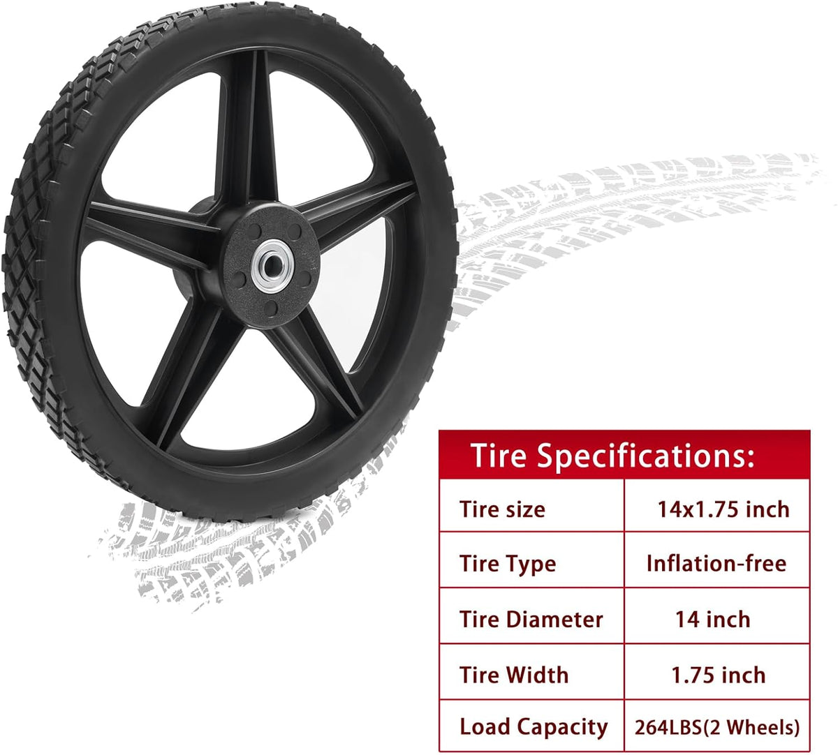 Parts Camp 14" Spoked Plastic Wheel and Tire 14 x 1.75'' Lawn Mower Wheels Kits For Push Mowers/Hand truck tires/Tool carts/Garden cart/Pressure Washer/Generator/Wheelbarrow/Dolly Wheel(Set of 2)