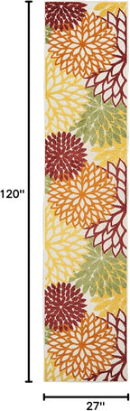 Nourison Aloha Indoor/Outdoor Red Multi Colored 2'3" x 10' Area Rug, Tropical, Botanical, Easy Cleaning, Non Shedding, Bed Room, Living Room, Dining Room, Deck, Backyard, Patio (2x10)