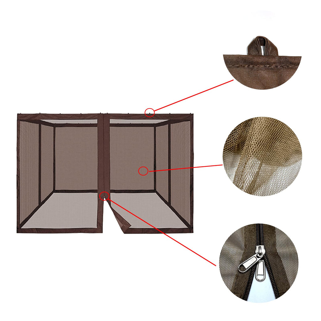 Gazebo Universal Replacement Mosquito Netting,10' x 12' Outdoor Canopy Net Screen 4-Panel Sidewall Curtain, with Zippers，Excluding Gazebo (Brown)