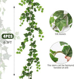RECUTMS 4Pcs Artificial Ivy Garland Hanging Vine Leaves Fake Silk Greenery Plants for Boho Decor Home Wall Party Wedding Bedroom Decoration UV Resistant 74.8in