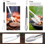 BBQ Accessories Grill Tools Set, Stainless Steel Grill Tools with 2 Squeeze Bottles, BBQ Grill Accessories Grilling Gift for Men & Women, Portable Grill Tools Utensils Kit for Camping, Kitchen