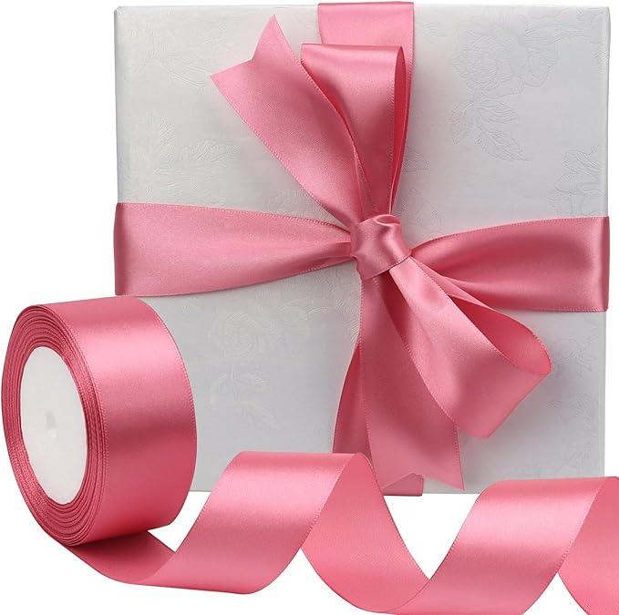 Rose Gold Solid Satin Ribbon 1-1/2 Inch 25 Yards Solid Polyester Fabric Ribbon for Gift Wrapping Wedding Christmas Baby Shower Birthday Party Decoration Handmade Immortal Flower Craft