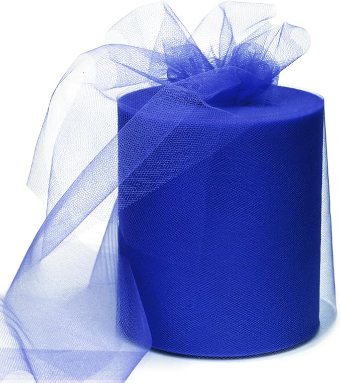 6" x 200 Yards Royal Blue Tulle Fabric Rolls, Blue Spool Tulle Ribbon for DIY Tutu Skirt Wedding Decoration Baby Shower Birthday Party Backdrop Gift Wrapping Bow Craft Supplies
