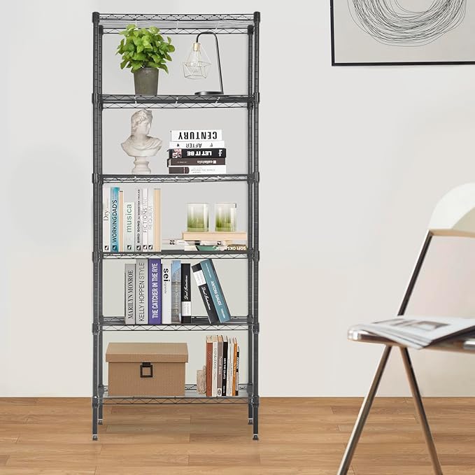 PayLessHere 6-Shelf Adjustable Standing Shelf Storage Shelf Wire Shelving Unit Metal Shelves Unit Shelving 13" W X 23D X 59 "H,Black