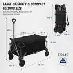 EAGLE PEAK Heavy-Duty Collapsible Folding Utility Wagon, All Terrain Garden Hand Cart with Large Size Pocket and Cup Holders for Sports, Beach, Camping, Garden, and Grocery, Black