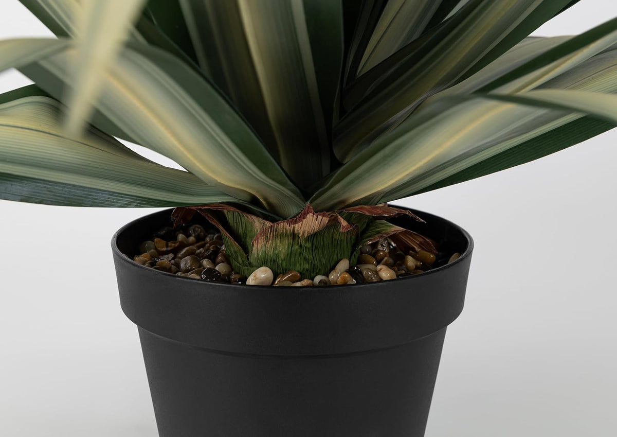 SUNPRAIRIE Life-Like Extra Large 34 Inch Tall Artificial Agave Plant. Cream Leaves with Textured Dark Green Stripes. UV Resistant Faux Plants. Outdoor and Indoor Large Artificial Plants.