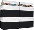 Large 22 Quart Linen Fabric Foldable Storage Bin Cube Organizer Basket with Flip-Top Lid & Handles, Clothes Blanket Box for Home, Office, Closet, Black & White, 4 Pack 14.6 x 9.5 x 9.5