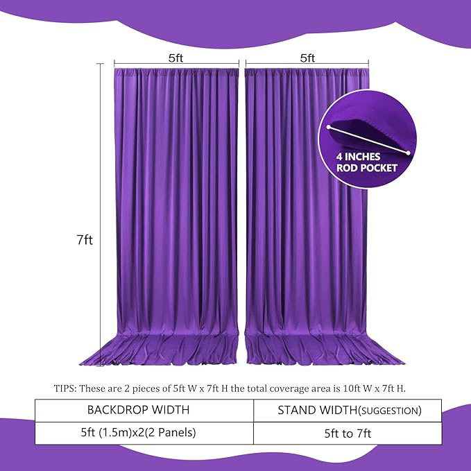 2 Panels Purple Backdrop Curtain, 10 x 7 Feet Background Curtains for Parties, Weddings, Baby Showers, Bachelorette Halloween, Christmas Birthday Party Photoshoot Backdrop Curtains Decorations