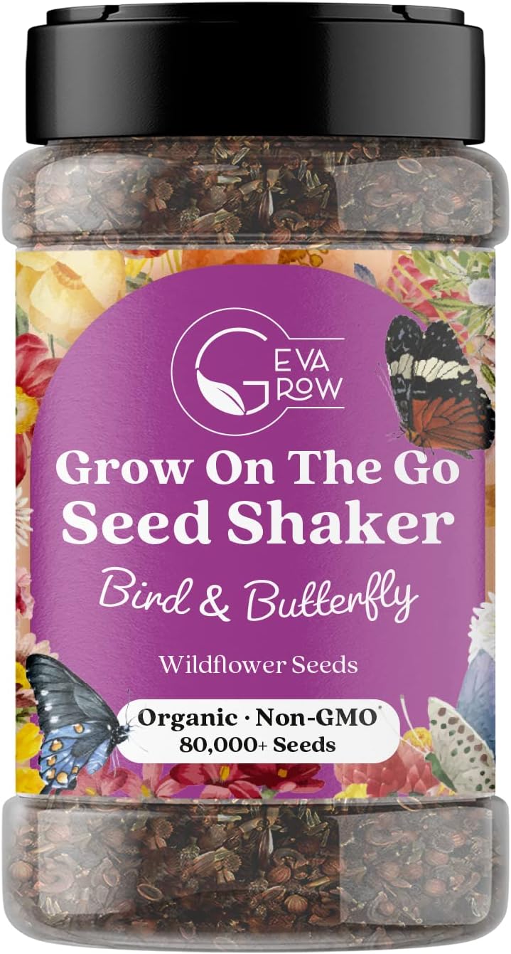Mini Wildflower Seed Shaker - Bird & Butterfly Garden Seed Mix | 60,000+ Annual & Perennial Flower Seeds for Planting - Attracts Hummingbirds & Butterfly | No Messy Bags or Packets